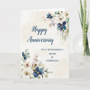 ブルーママとステプダ結婚ッドの記念日 カード