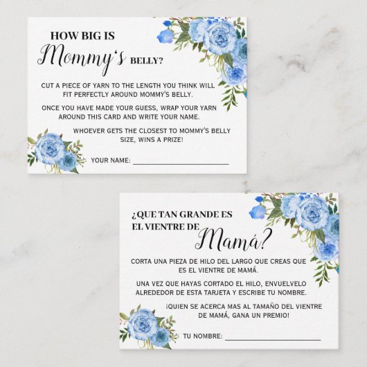 ブルーママのベリーゲームのバイリンガルカードはどれくらい大きい プレイスカード (正面/裏面)