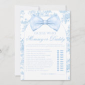 ブルーママまたはパパ弓タイトイレベビーシャワーゲーム 招待状 (正面)