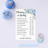 ブルーママまたはパパ彼は彼女は赤ちゃんシャワーのゲームカードを言った チラシ (シングル)