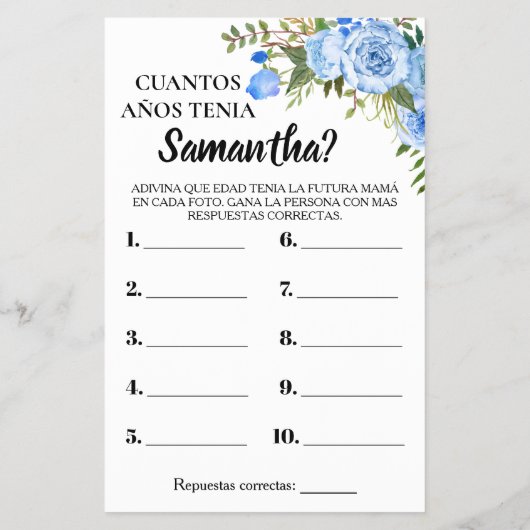 ブルーママシャワーのバイリンガルゲームカードの年齢 チラシ (裏面)