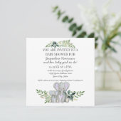 ブルーママnベビーゾウと葉の男の子シャワー 招待状 (スタンド正面)