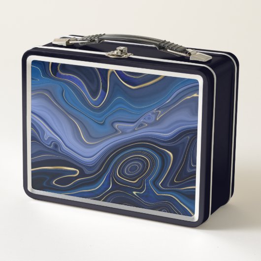 ブルーマラカイトゴールデンアクセントラグジュアリーシックジェムストーン メタルランチボックス (正面)