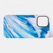 ブルーマリンの水彩画の美しさ:大海の波 iPhoneケース (裏面横)
