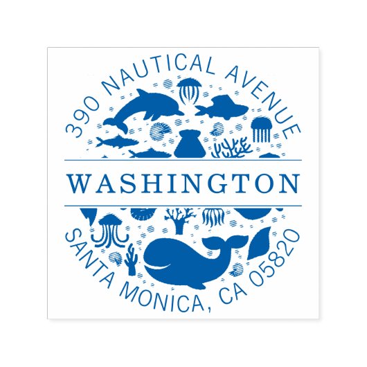 ブルーマリンアニマルズファミリーネーム差出人住所 セルフインキングスタンプ (デザイン)