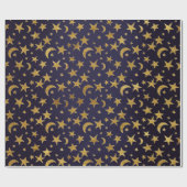 ブルーマリンゴールデンスターズアンドムーンスカイ ラッピングペーパー (フラット)