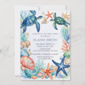 ブルーマリンシーシェル海シービーチベビーシャワー 招待状 (正面)