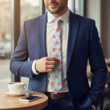 ブルーマリンシー海星魚柄ネックタイ