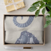 ブルーマリンライフシーホースオンベージュアンティーク紙 薄葉紙 (ギフト)