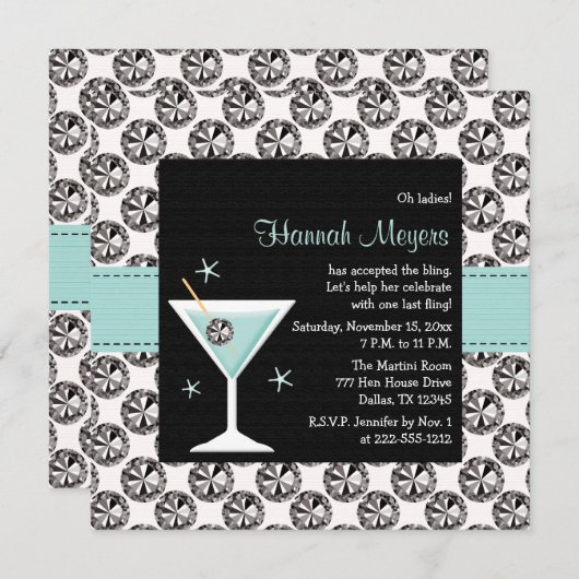 ブルーマルティーニダイアモンドバチェロレッテ招待状 招待状 (正面/裏面)