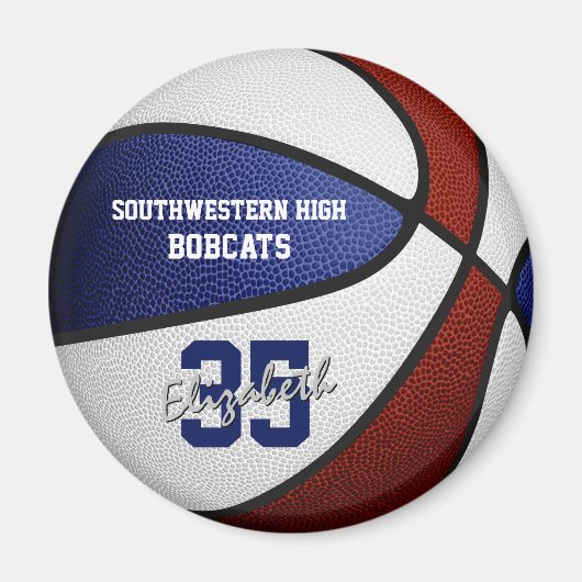 ブルーマルーンのチームカラーズガールズバスバスケットボール マグネット (正面)