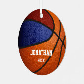 ブルーマルーンのチームカラーズガールズバスバスケットボール メタルオーナメント (正面左)