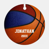 ブルーマルーンのチームカラーズガールズバスバスケットボール メタルオーナメント (裏面)