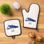 ブルーマロンcrayfish漫画イラストレーション 鍋つかみ&鍋敷きセット (トップダウン)