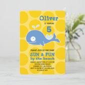 ブルーマンガジンベイラビーチパーティーフォトボーイ誕生日 招待状 (スタンド正面)