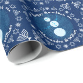 ブルーマンガ雪だるまホリデーハッピーハヌカー ラッピングペーパー (ロールコーナー)