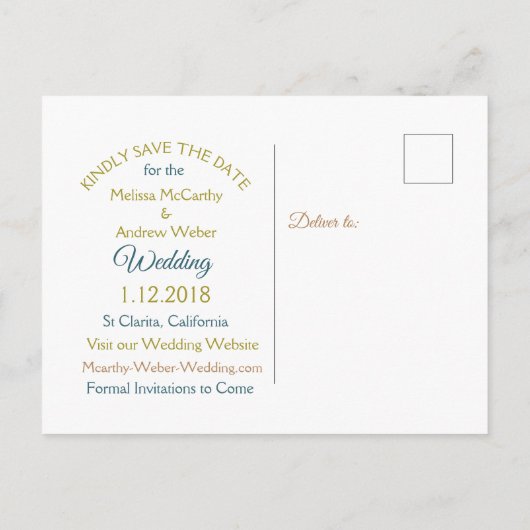 ブルーマンダラと金ゴールド日付はがきを保存 案内ポストカード (裏面)