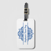 ブルーマンダラアートパーソナライズされた ラゲッジタグ (正面縦)