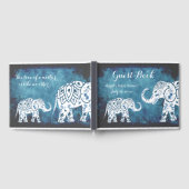 ブルーマンダラスオンホワイトゾウ少年の赤ちゃんシャワー ゲストブック (全面)