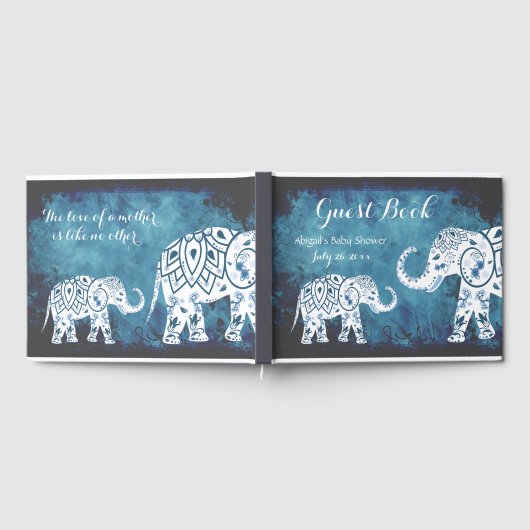 ブルーマンダラスオンホワイトゾウ少年の赤ちゃんシャワー ゲストブック (全面)