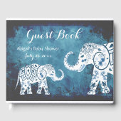 ブルーマンダラスオンホワイトゾウ少年の赤ちゃんシャワー ゲストブック (正面)
