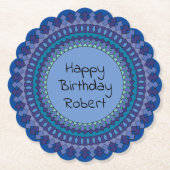 ブルーマンダラバースデーパーティー追加の名前 ペーパーコースター (正面)