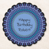 ブルーマンダラバースデーパーティー追加の名前 ペーパーコースター (正面)