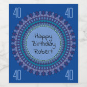 ブルーマンダラバースデーパーティー追加の名前 ワインラベル (シングルラベル)