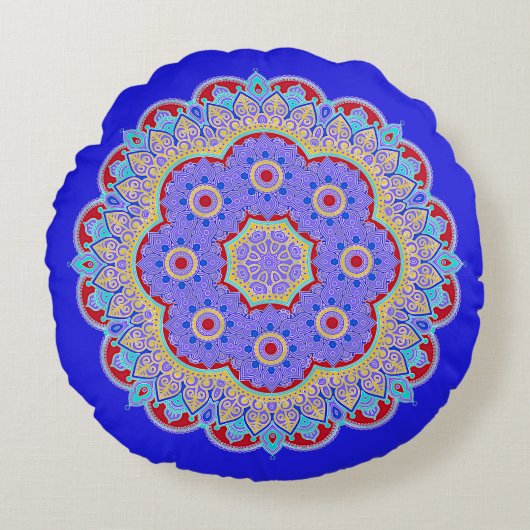 ブルーマンダララウンドピロー ラウンドクッション (正面)