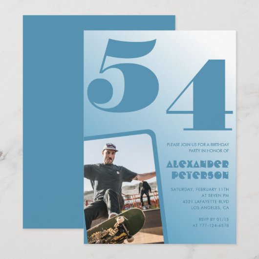 ブルーマン フォト グラデーション 54歳の誕生日招待状 招待状 (正面/裏面)