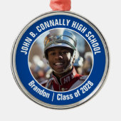 ブルーマーチングバンド写真高校クリスマス メタルオーナメント (正面)