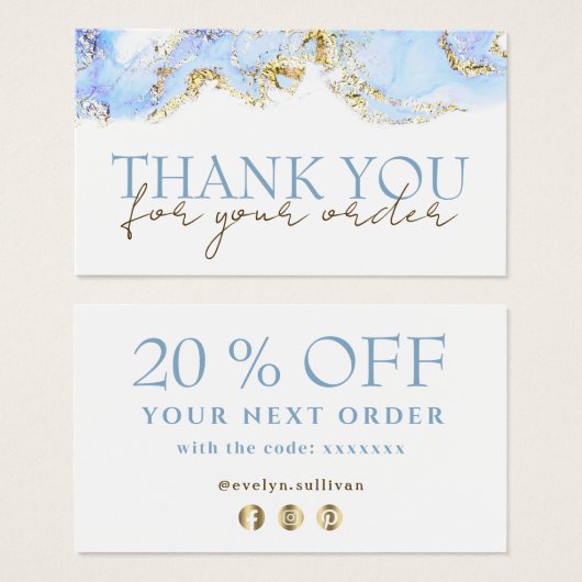 ブルーマーブリング感謝していデザインお客様の割引カード (正面&裏面)