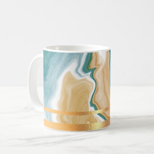 ブルーマーブルと金ゴールドリメイドコーヒーマグ コーヒーマグカップ (正面左)