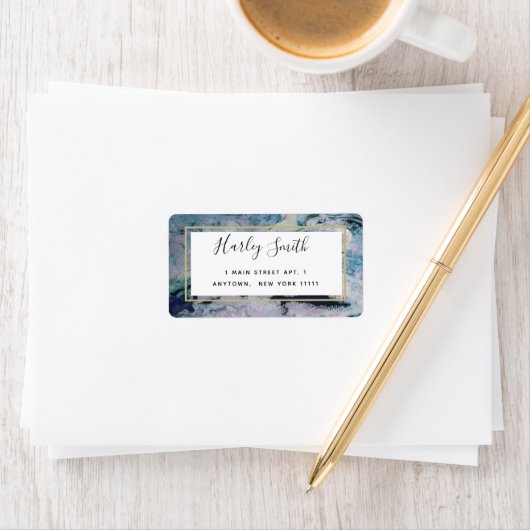 ブルーマーブルアガテウォーターカラー差出人住所ラベル ラベル (インサイチュ)