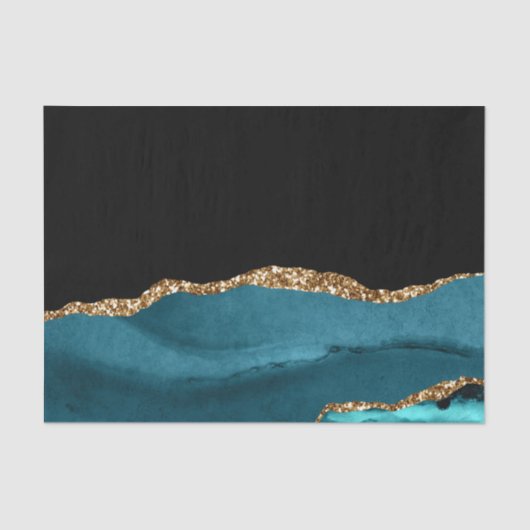 ブルーマーブルアゲートグラマラスブラックゴールデングリッター 薄葉紙 (正面)