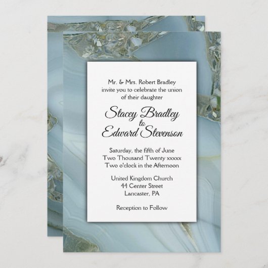ブルーマーブルアゲート結婚式招待状 招待状 (正面/裏面)