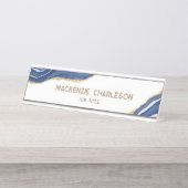 ブルーマーブルアゲート金ゴールドグリッタープロフェッショナル デスクネームプレート (正面)