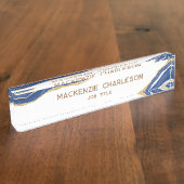 ブルーマーブルアゲート金ゴールドグリッタープロフェッショナル デスクネームプレート (側面)