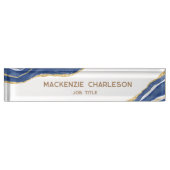 ブルーマーブルアゲート金ゴールドグリッタープロフェッショナル デスクネームプレート (正面)