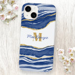 ブルーマーブルアゲート金ゴールドグリッターモノグラム名 Case-Mate iPhone 14ケース<br><div class="desc">藍色の水の色のアゲート大理石デザインとフェイク金ゴールドグリッター詳細。名前とモノグラムイニシャルをに変カスタマイズ更。</div>