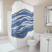 ブルーマーブルアゲート金ゴールドグリッター シャワーカーテン (インサイチュ)