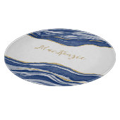 ブルーマーブルアゲート金ゴールドパーソナライズされたグリッター カッティングボード (角)