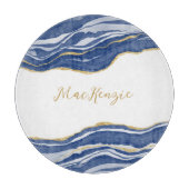 ブルーマーブルアゲート金ゴールドパーソナライズされたグリッター カッティングボード (正面)