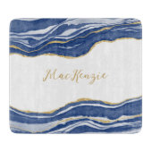 ブルーマーブルアゲート金ゴールドパーソナライズされたグリッター カッティングボード (正面)