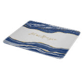 ブルーマーブルアゲート金ゴールドパーソナライズされたグリッター カッティングボード (角)