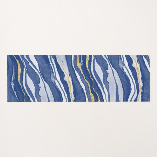 ブルーマーブルアゲート金ゴールドパーソナライズされたグリッター ヨガマット (裏面(横))