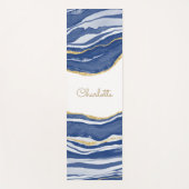 ブルーマーブルアゲート金ゴールドパーソナライズされたグリッター ヨガマット (正面)