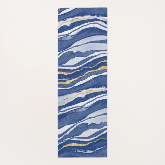 ブルーマーブルアゲート金ゴールドパーソナライズされたグリッター ヨガマット (裏面)