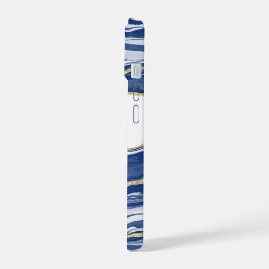 ブルーマーブルアゲート金ゴールドパーソナライズされたグリッター iPhone 15ケース (左側面)