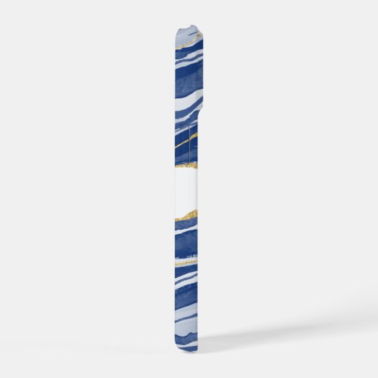 ブルーマーブルアゲート金ゴールドパーソナライズされたグリッター iPhone 15ケース (右側面)